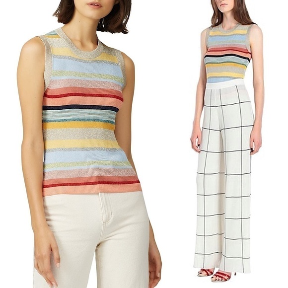 MISSONI 70s Lightweight Rib Knit Colorblock Metallic Stripe Sleeveless Sweater M - Picture 2 of 12